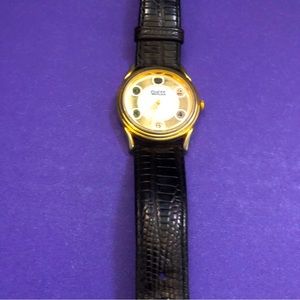 Vintage 1990’s Guess Analog Watch - Gold & white watch on genuine leather strap
